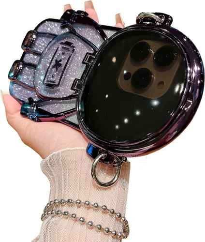 Vista 16 de Funda de teléfono con soporte oculto de astronauta para iPhone 11, bonito protector de cámara de lente de astronauta, soporte con purpurina