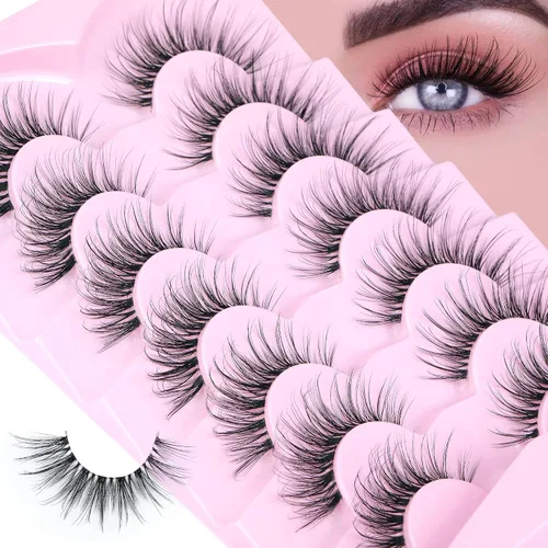 Vista 9 de 7 pares de pestañas postizas individuales esponjosas de visón - Extensiones de pestañas postizas de aspecto natural marrón