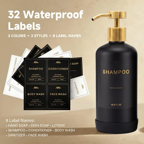 Vista 2 de Prus Waso Dispensador de champú para ducha, negro y dorado