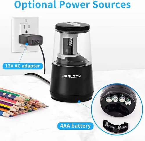 Vista 5 de Jarlink - Sacapuntas eléctrico con hoja de alta resistencia para afilar rápidamente y parada automática para lápices número 2 y de colores (6-8 mm)