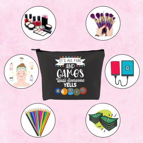 Vista 4 de TSOTMO Divertido regalo de jugador It's All Fun And Games Until Someone Grits Lucky Bag para mujeres amantes de los juegos, Beige, Blk-gritos Bingo