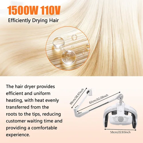 Vista 5 de Secador de pelo profesional multifunción, secador de peluquería de alta potencia de 1500 W con 5 discos térmicos y brazo ajustable giratorio