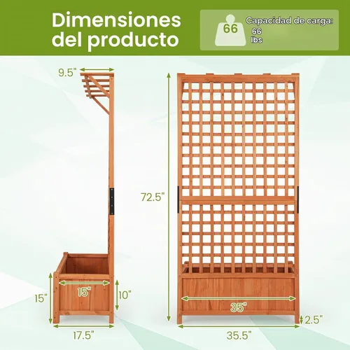Vista 9 de HAPPYGRILL Cama de jardín elevada de 72.5 pulgadas con enrejado y jardinera