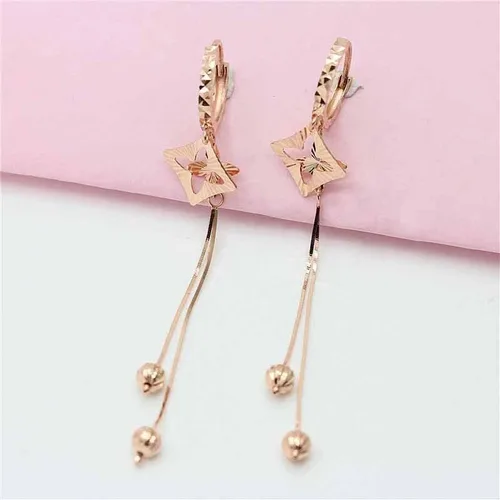 Vista 3 de SAGEKING 2024 New 14K Rose Gold Fashion Hollow Style Flower Soft Chain Tassel Earrings For Women585 Purple Gold Classic Charm Jewelry Fashion