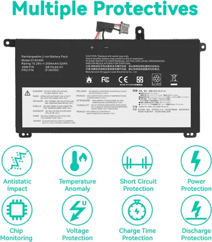 Vista 7 de TREE.NB 01AV493 - Batería de repuesto para laptop ThinkPad T570 T580 P51S P52S Series 00UR890 00UR892 SB10L84121 SB10L84122 SB10L84123 T570 00UR891