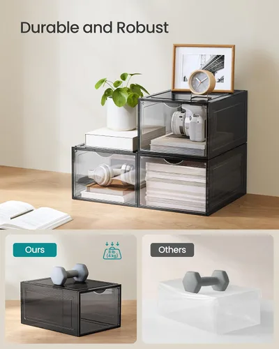 Vista 4 de SONGMICS Cajas de zapatos, organizadores de zapatos transparentes, juego de 6, almacenamiento de zapatos de plástico con puerta transparente, fácil