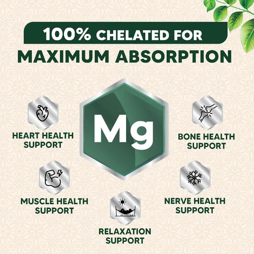 Vista 5 de Glicinato de magnesio 1000mg – Magnesio quelado para soporte de huesos, músculos, nervios y corazón, 500mg por cápsula para ultra absorción, soporte