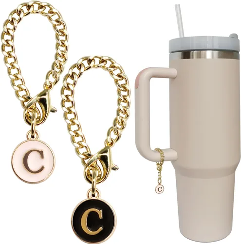 Vista 8 de Accesorios de dije de letra para vaso Stanley, 2 unidades, identificación con inicial de nombre, personalizable, para vaso Stanley