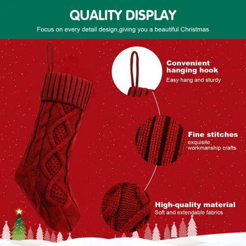 Vista 6 de Fesciory Calcetines de Navidad, paquete de 6 calcetines de punto grandes de 18 pulgadas y decoración para fiestas familiares de Navidad, borgoña