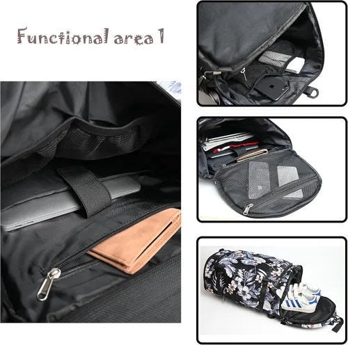Vista 2 de Mochila multifuncional para gimnasio, 4 formas de transporte, impermeable, con compartimento para zapatos, para viajes, deportes, camping, laptop