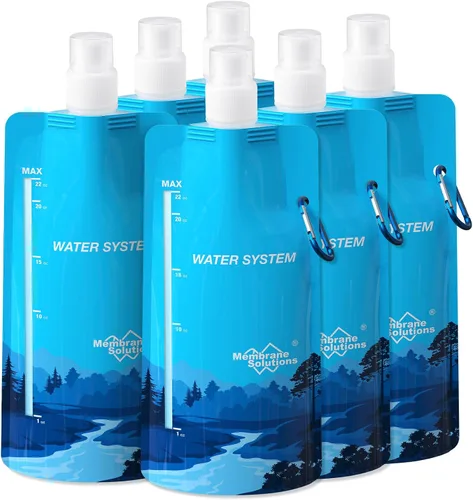 Vista 9 de Membrane Solutions Botella de agua plegable de 23 onzas, botella de agua plegable con mosquetón, sin BPA, a prueba de fugas para viajes, camping