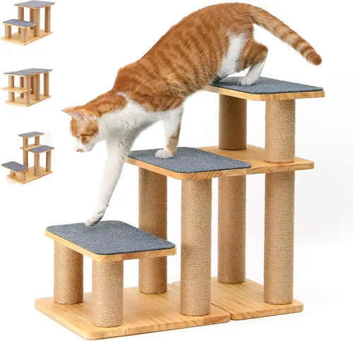 Vista 9 de FUKUMARU Escaleras para perros, escaleras de madera maciza para mascotas