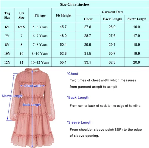 Vista 3 de GRACE KARIN Vestido escalonado con volantes para niñas, vestido acampanado de manga larga con lunares suizos, 6-12 años