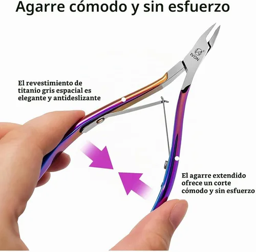 Vista 6 de IVON Cortadora de cutículas profesional – Acero inoxidable con acabado arcoíris, pinza de uñas de precisión para manicura y pedicura