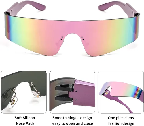 Vista 7 de FEISEDY Gafas de sol futuristas punk sin montura de una pieza, gafas de sol Miorred Shades para mujeres y hombres B2927