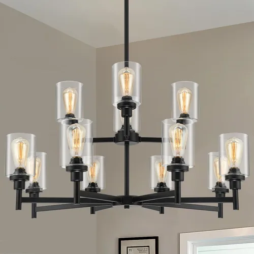 Vista 17 de Candelabros rústicos de madera falsa de 3 luces para comedor con cubierta de vidrio transparente