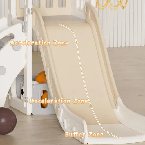 Vista 7 de YUFU Tobogán 5 en 1 para niños pequeños, tobogán para niños con escalador, aro de baloncesto y pelota, juego para interiores y exteriores para niños