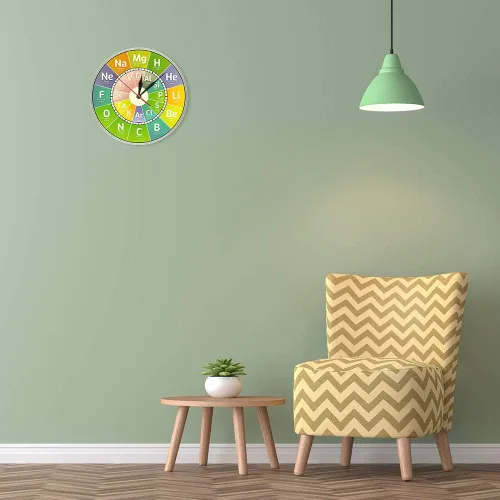Vista 8 de The Geeky Days Reloj de tiempo Chem Tabla periódica Elementos de ciencia Reloj de pared de cuarzo silencioso Símbolos químicos Arte de pared