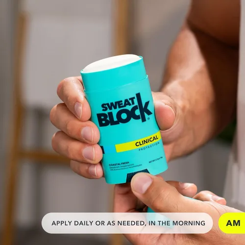 Vista 3 de SweatBlock Sistema antitranspirante y desodorante de fuerza clínica para hombres y mujeres, roll-on de 1.2 onzas líquidas para control del sudor más