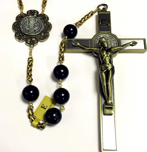 Vista 4 de elegantmedical Caja de regalo católica de cruz de rosario grande hecha a mano con cuentas de obsidiana de oro negro de 0.787 in, Obsidiana dorada