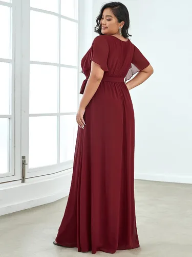 Vista 2 de Ever-Pretty Plus Vestido de dama de honor formal con cuello en V profundo y cintura elástica para mujer, talla grande, 0164A-DA