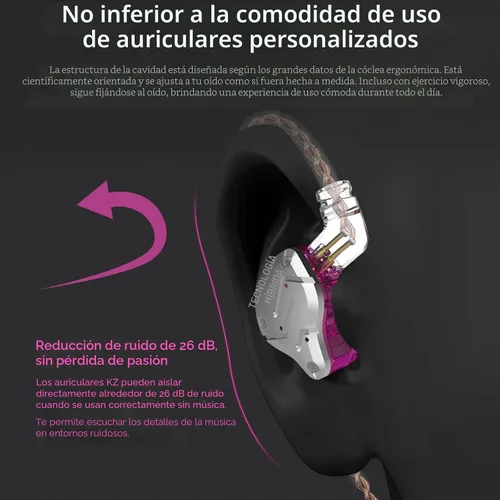 Vista 7 de KZ ZS10 Pro Monitor dentro del oído, Auriculares IEM con conductor híbrido 4BA+1DD, Auriculares HiFi para juegos con placa frontal de acero