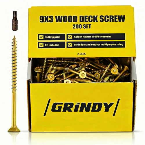 Vista 12 de Grindy - Tornillos para madera #9 x 2 1/2 pulgadas (paquete de 300/2.6 libras) – Tornillos de cubierta autoperforantes I resistentes a la corrosión