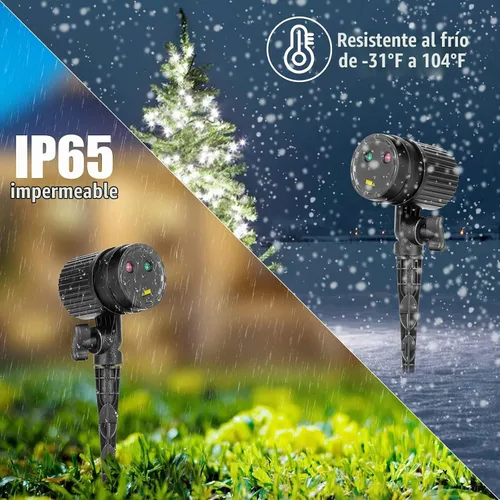 Vista 4 de Proyector de Navidad, luces láser para exteriores, luz de proyección estrellada roja y verde, 3 modos de funcionamiento, impermeable, enchufe, luces