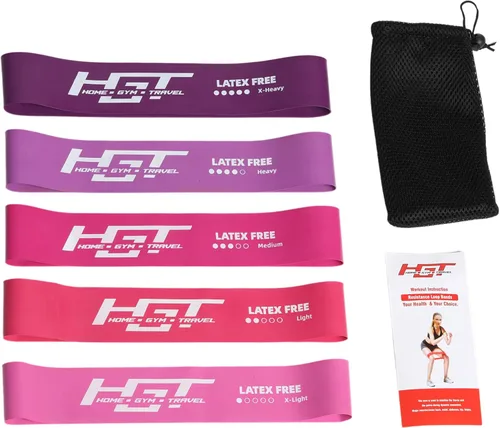 Vista 6 de HGT - Juego de bandas de resistencia sin látex para mujeres y hombres, soporta estiramiento, yoga, PT, glúteos y entrenamiento de piernas