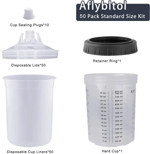 Vista 5 de Vaso mezclador de pintura desechable para pistola de pintura automotriz, pistola de pintura en aerosol HVLP de 6 onzas (160ml), kit con sistema