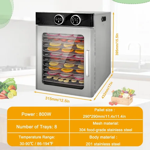 Vista 7 de Food Dehydrator Machine 6-12 Stainless Steel Trays 1000W Meat Dehydrator for Home Use, 24H Timer & 195℉ Temperature Control Food Dryer for Jerky