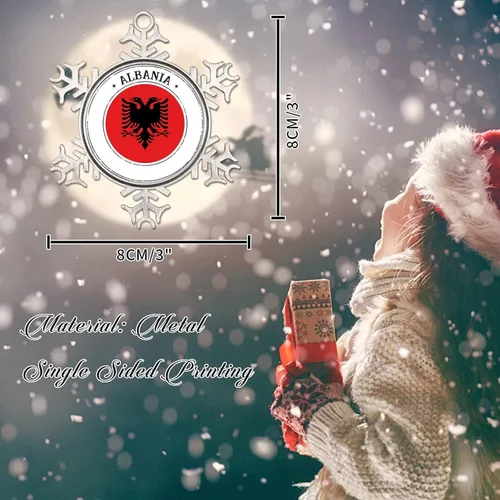 Vista 2 de Bandera de Albania, adorno de Navidad para niños, bandera nacional, silueta de Albania, decoración de árbol de Navidad, adornos de Navidad de metal