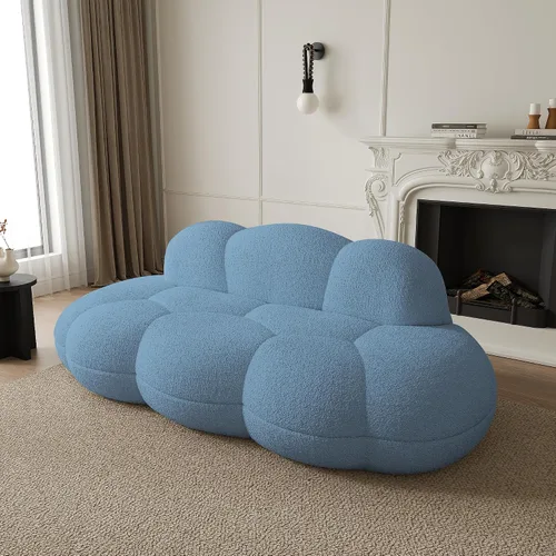 Vista 3 de JACH Sofá de nube de 3 plazas para sala de estar, moderno sofá tapizado de sherpa, sofá de ocio minimalista, cómodo sofá nube para apartamento Azul
