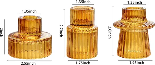 Vista 2 de Vixdonos Portavelas de cristal cónico para centros de mesa, decoración de boda y cena (3 piezas, ámbar)