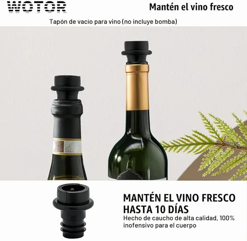 Vista 2 de WOTOR Tapones de vino al vacío, protector y conservador de vino de silicona Negro
