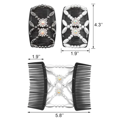 Vista 2 de Quacc 2 peines mágicos para el cabello, con cuentas elásticas, pinzas de doble cara, peine para el cabello para mujeres y niñas, accesorios