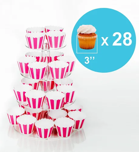 Vista 3 de Jusalpha Soporte redondo de acrílico para cupcakes de 4 niveles, soporte para postres, torre para cupcakes (4 niveles con base)
