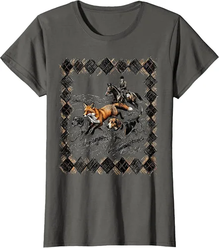 Vista 10 de Preppy Argyle Fox Hunt Illustrated Graphic T-Shirt White