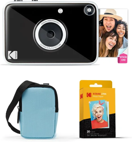 Vista 22 de KODAK Printomatic+ - Paquete de inicio de cámara digital de impresión instantánea + Estuche de transporte + Papel fotográfico adhesivo Zink de 20