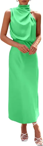 Vista 29 de PRETTYGARDEN Women's Summer Satin Maxi Cocktail Dress Verde militar