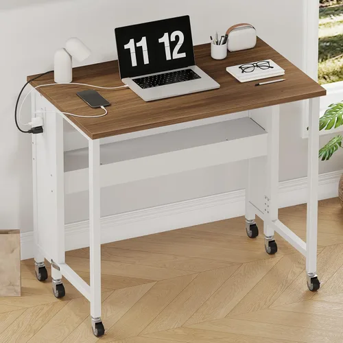 Vista 10 de CHOEZON Escritorio plegable moderno para computadora de 31.5 pulgadas con tomas de corriente, ruedas, almacenamiento, perfecto para espacios Negro