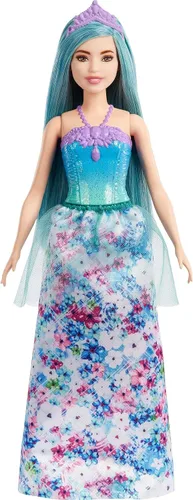 Vista 7 de Barbie Dreamtopia Royal Fashion Muñeca con pelo rosa claro y corpiño brillante con falda extraíble, zapatos y accesorio para la diadema