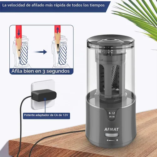 Vista 3 de AFMAT PS91 - Sacapuntas eléctrico, sacapuntas de alta resistencia para lápices de 0.236-0.472 pulgadas, lápices del N.º 2/lápices de colores, parada