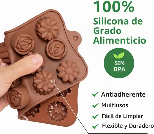 Vista 3 de 6 paquetes de moldes de silicona para caramelos de chocolate con forma de flor, moldes de silicona antiadherentes de grado alimenticio para gelatina