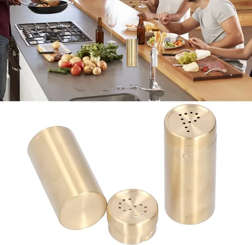 Vista 5 de Juego de salero y pimentero, coctelera de especias de acero inoxidable, fácil de limpiar y rellenar, latas de condimento en polvo con tapa, diseño