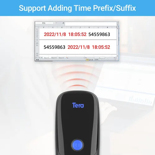 Vista 2 de Tera Pro Rendimiento Extremo Escáner de Código de Barras Inalámbrico 1D 2D QR Mini Portátil Pequeño 3-en-1 Compatible con Bluetooth y 2.4G