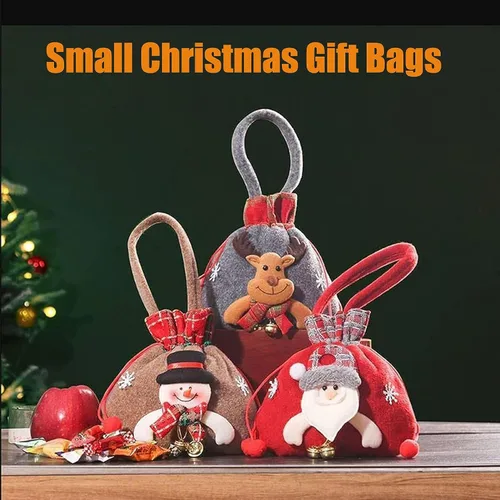 Vista 3 de KEIGPERI 1 juego de bolsas para muñecas de regalo de Navidad, bolsas de regalo reutilizables con cordón, bolsas de regalo de Navidad con cordón
