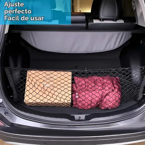 Vista 5 de Red de carga trasera para automóvil, red organizadora de almacenamiento elástica ajustable, red de almacenamiento de carga para maletero compatible