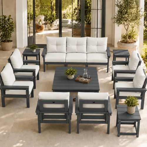 Vista 42 de Juego de muebles de patio HDPE de 13 piezas con mesas