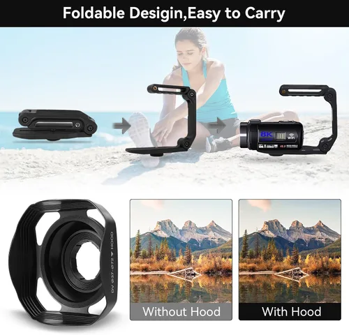 Vista 5 de Cámara de video, videocámara 8K de 48 megapíxeles para vlogging de YouTube con zoom digital 18X, pantalla táctil de 3” con WiFi, micrófono externo